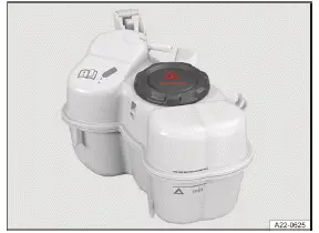 Volkswagen ID.3. Fig. 2 In the hood space: markings on the engine coolant expansion tank (general example).