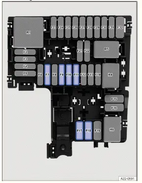 Volkswagen ID.3. Fig. 1 In the hood space: Fuse locations.