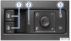 Volkswagen ID.3. Fig. 1 In the driver door: Buttons for the front and rear power windows