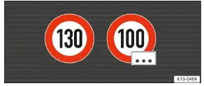 Volkswagen ID.3. Fig. 1 In the instrument cluster display: recognized speed limits with generic additional sign (general example).