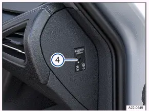 Volkswagen ID.3. Fig. 2 When the front passenger door is open (left-hand drive vehicle): Key switch in the instrument panel (righthand drive vehicle is mirror image).