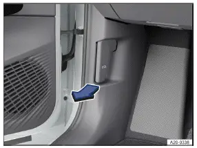 Volkswagen ID.3. Fig. 1 In the driver's side footwell: Release lever for the hood (general example).