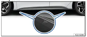 Volkswagen ID.3. Fig. 1 On the side sill: markings for the jack lift points.