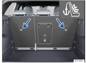 Volkswagen ID.3. Fig. 1 On the rear side of the rear bench seat: Top tether anchorages for the top tether safety belt.