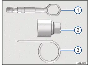 Volkswagen ID.3. Fig. 1 Vehicle tool kit components (general example).